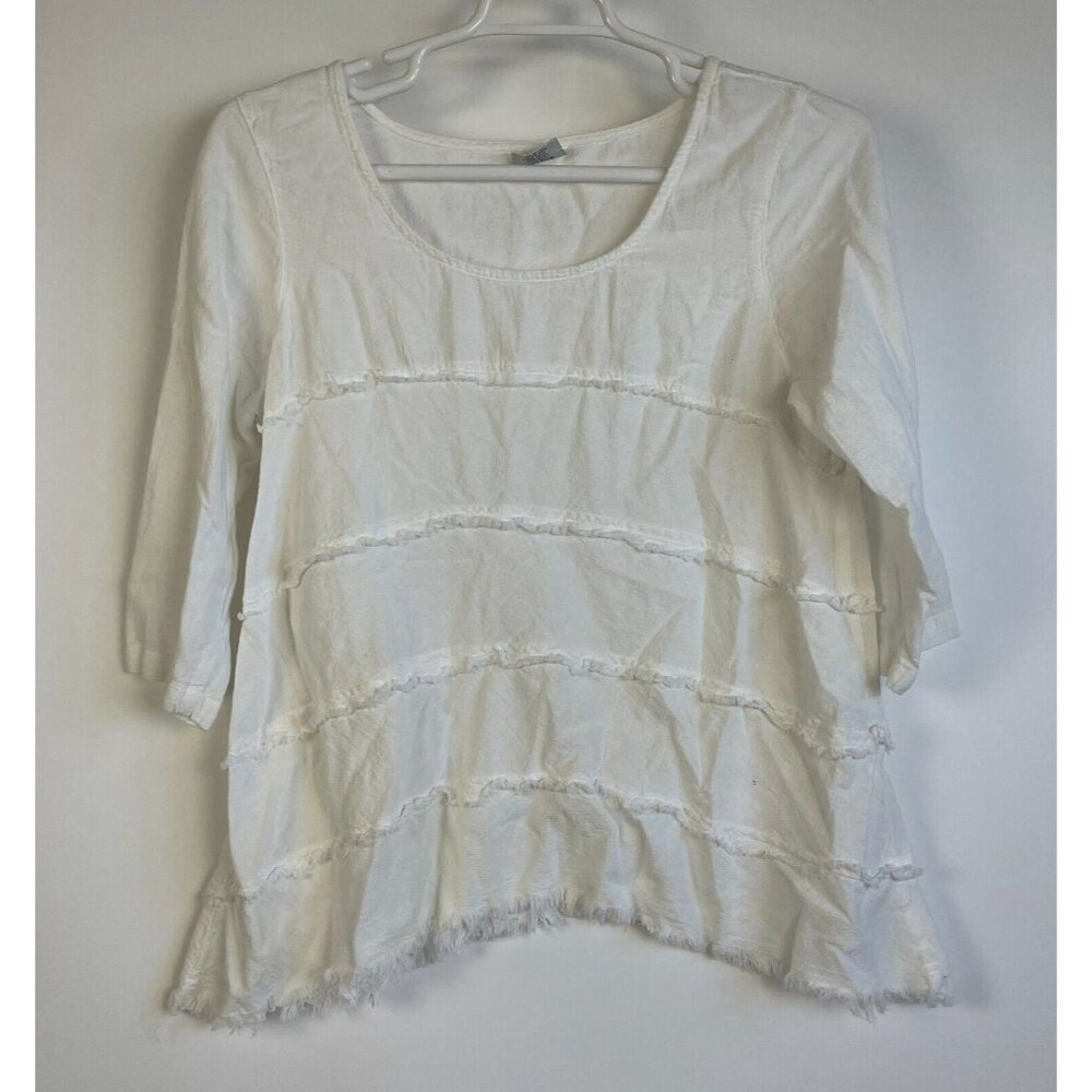 Vintage C.M.C Color Me Cotton Womens Large Tiered Frayed Edge Top White Casual